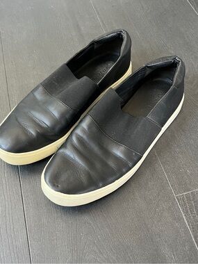Vince Black Leather Slip-On Sneakers with Cream Soles